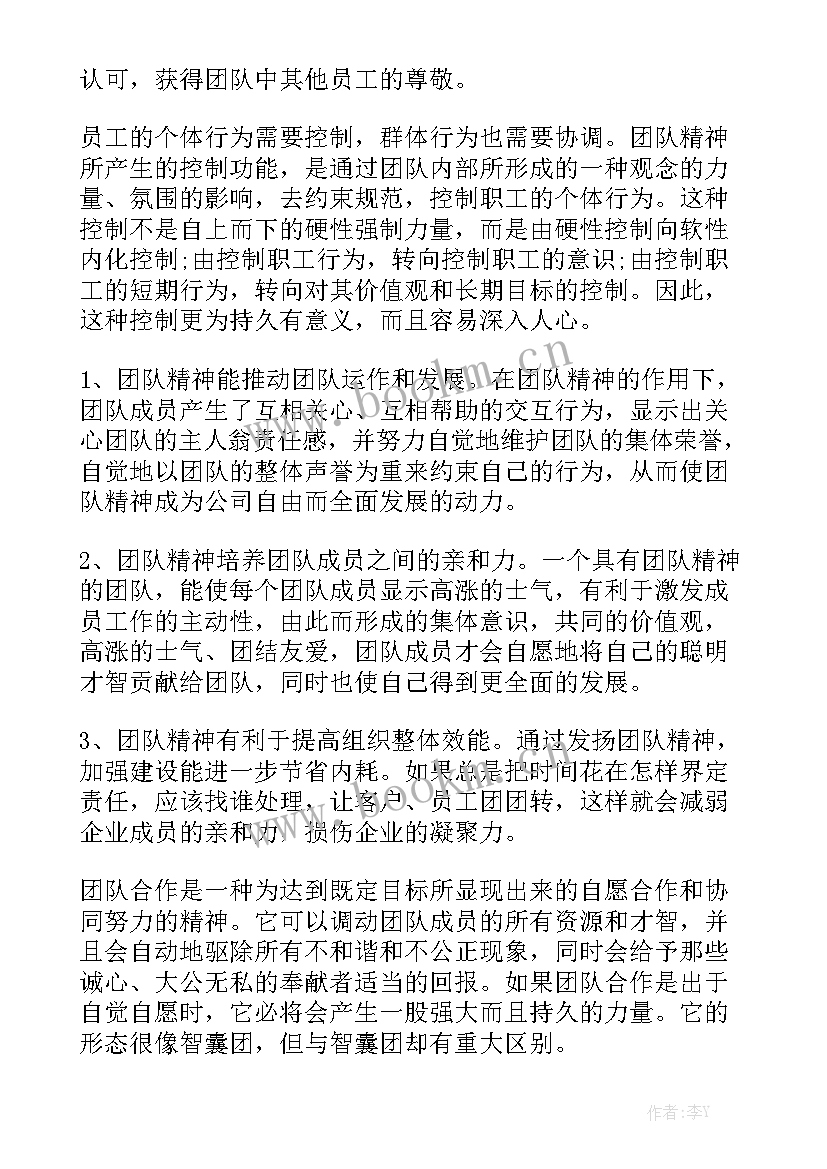 最新工作总结团队精神 团队精神读书笔记发扬团队精神通用