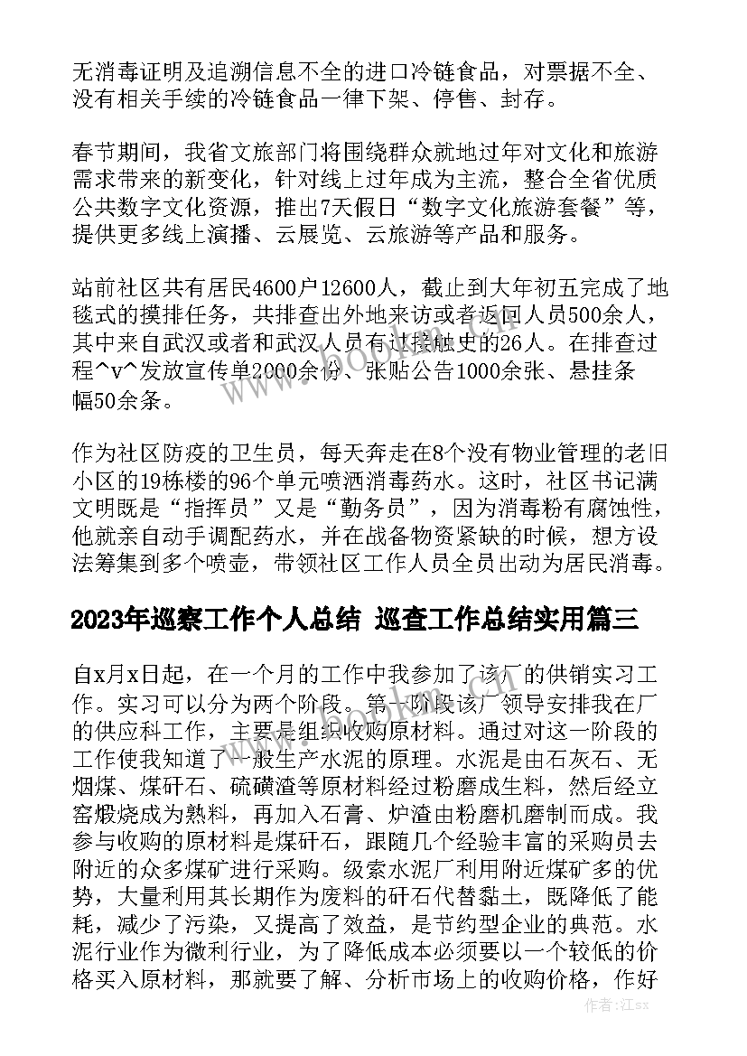 2023年巡察工作个人总结 巡查工作总结实用