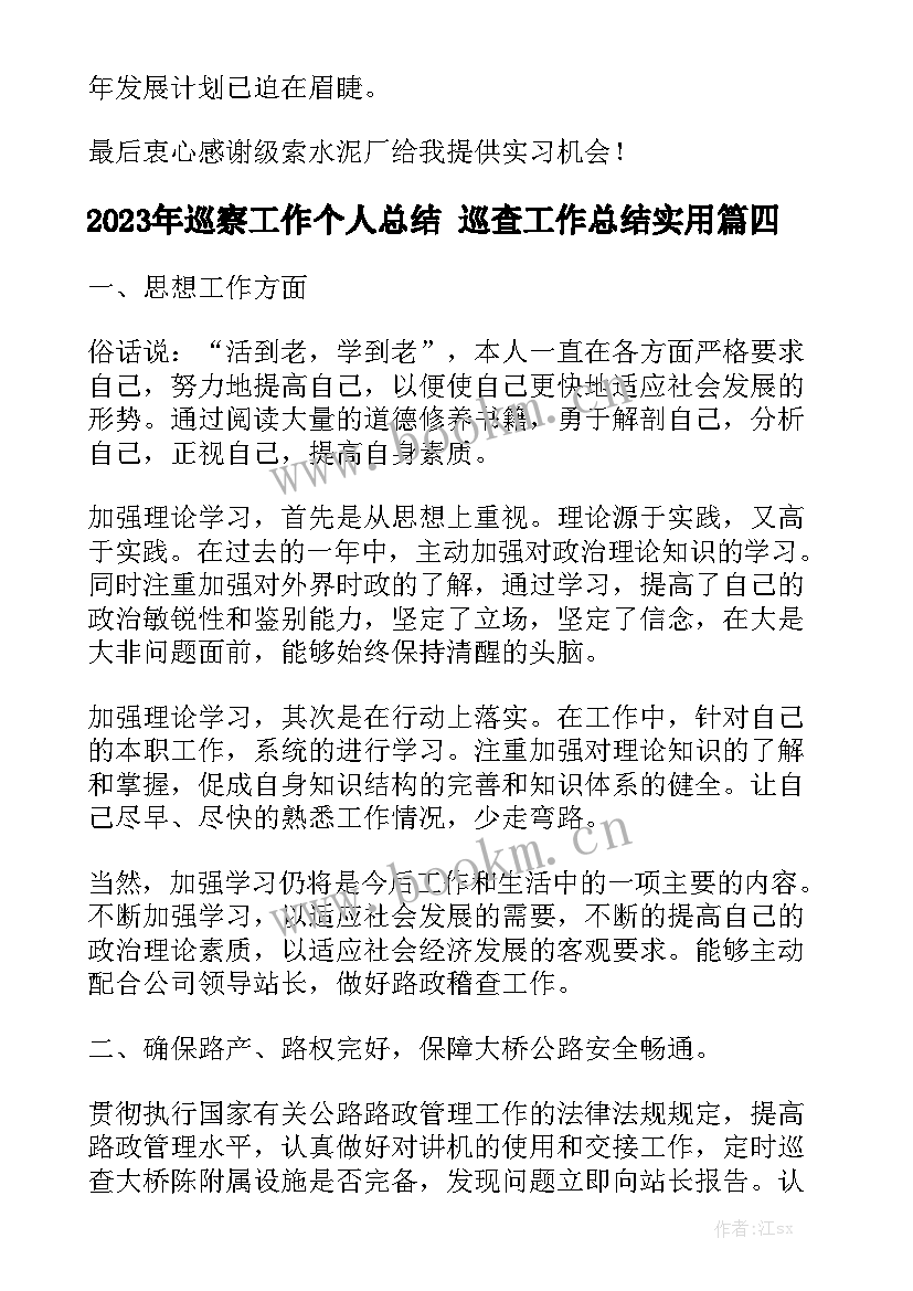 2023年巡察工作个人总结 巡查工作总结实用