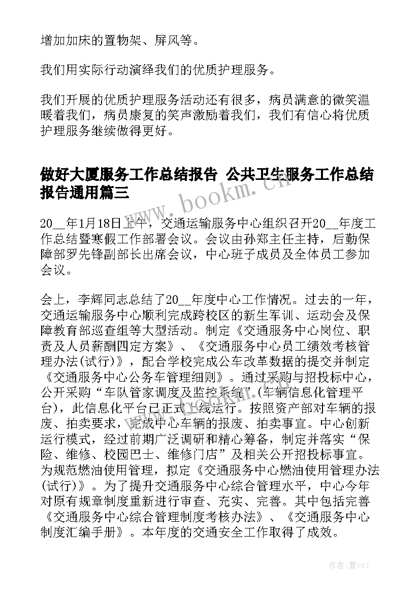 做好大厦服务工作总结报告 公共卫生服务工作总结报告通用