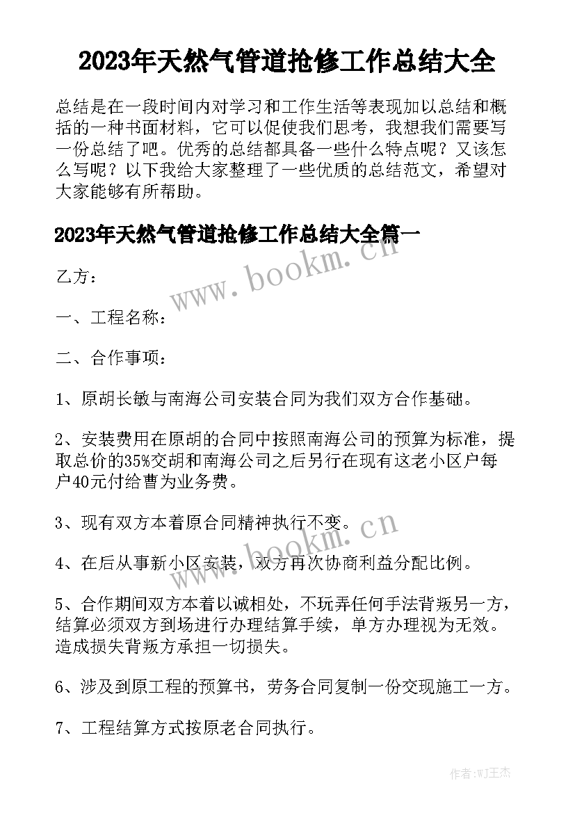 2023年天然气管道抢修工作总结大全