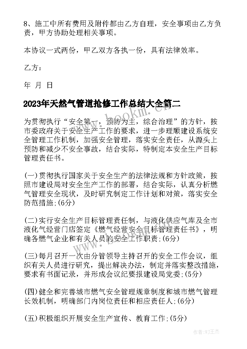 2023年天然气管道抢修工作总结大全