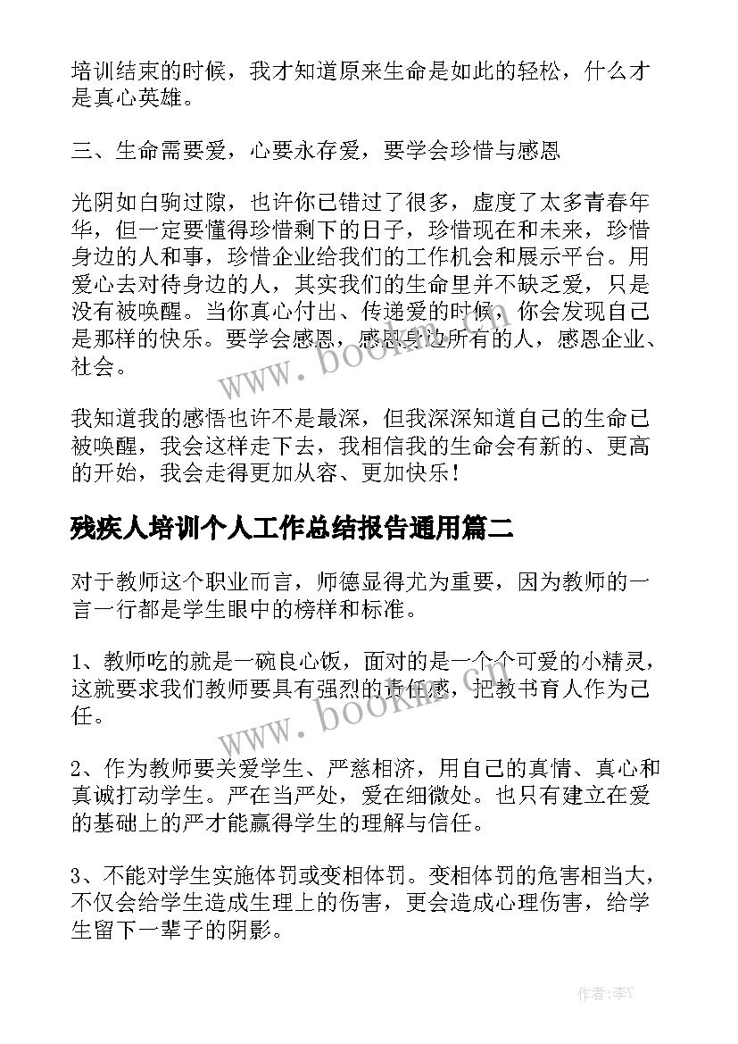 残疾人培训个人工作总结报告通用