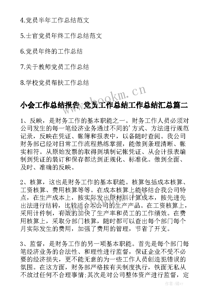 小会工作总结报告 党员工作总结工作总结汇总