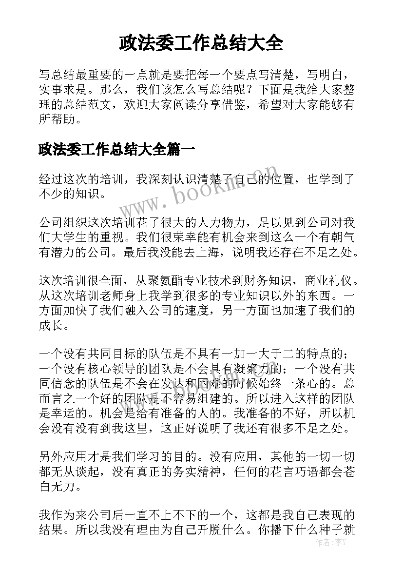 政法委工作总结大全