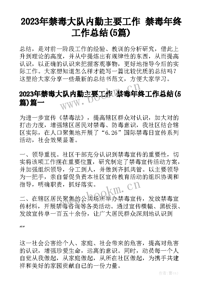 2023年禁毒大队内勤主要工作 禁毒年终工作总结(5篇)