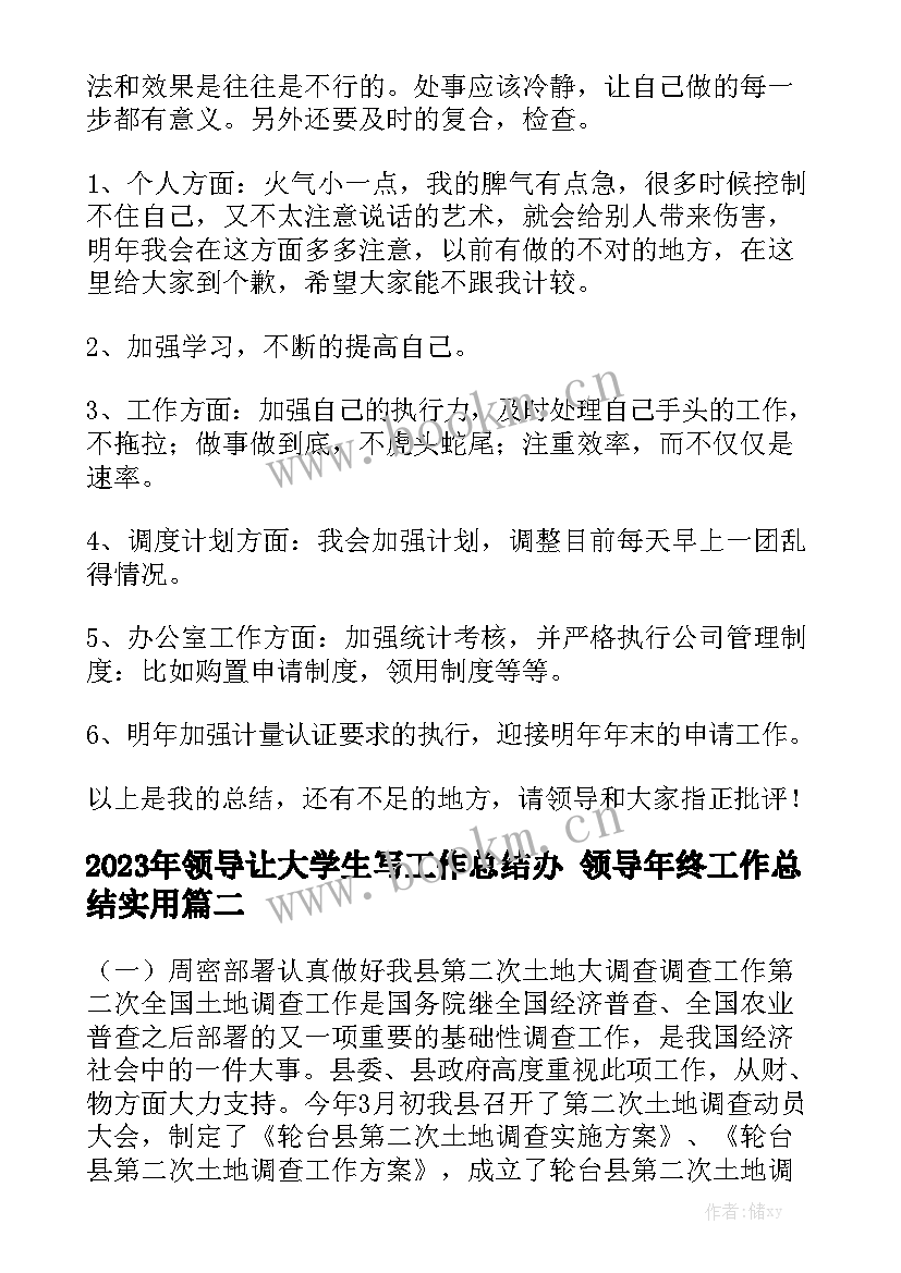 2023年领导让大学生写工作总结办 领导年终工作总结实用