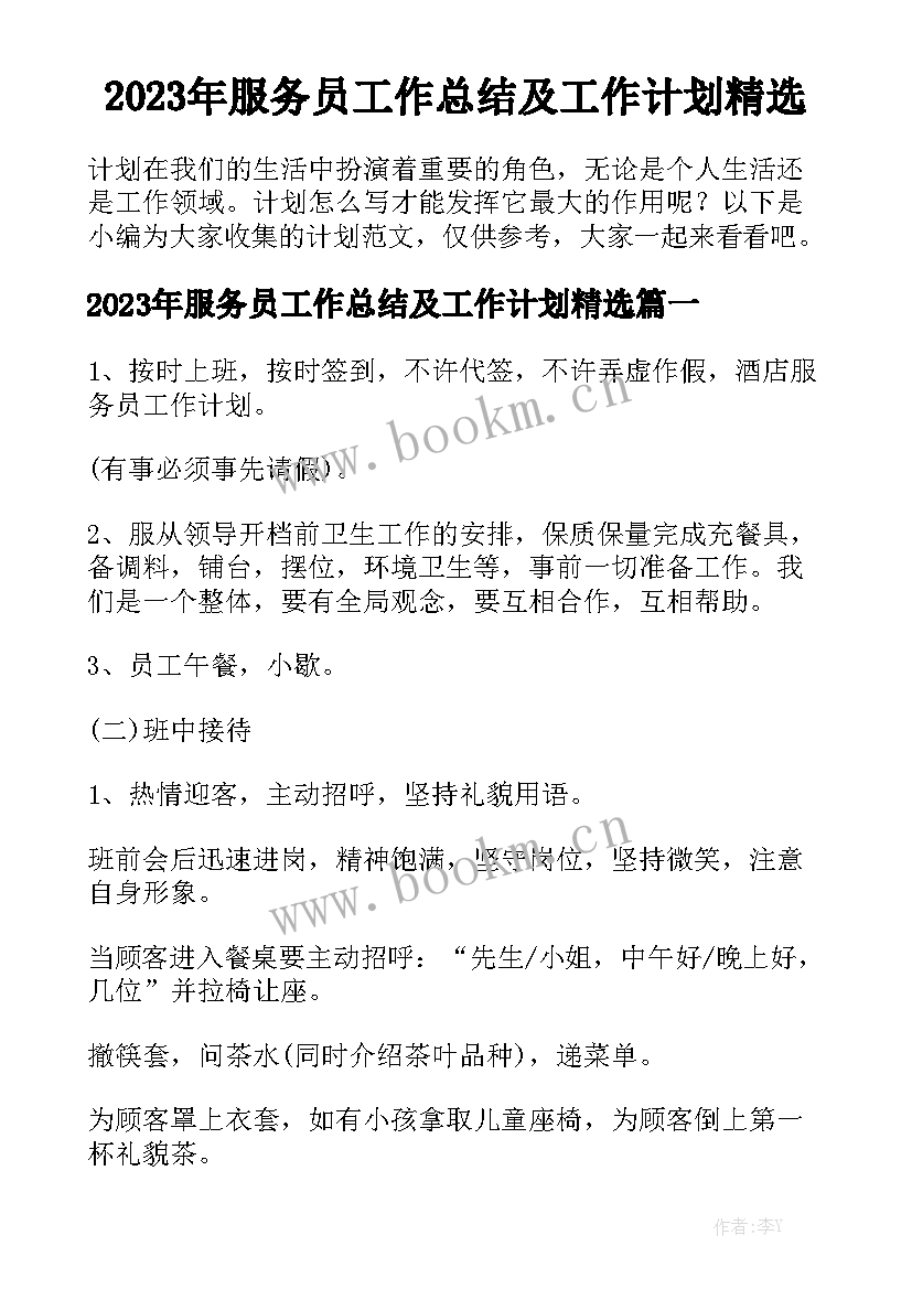 2023年服务员工作总结及工作计划精选