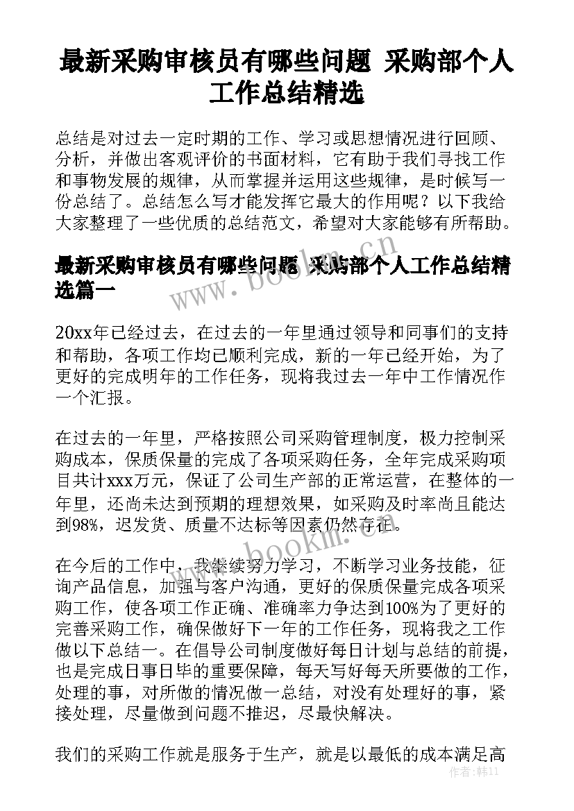 最新采购审核员有哪些问题 采购部个人工作总结精选