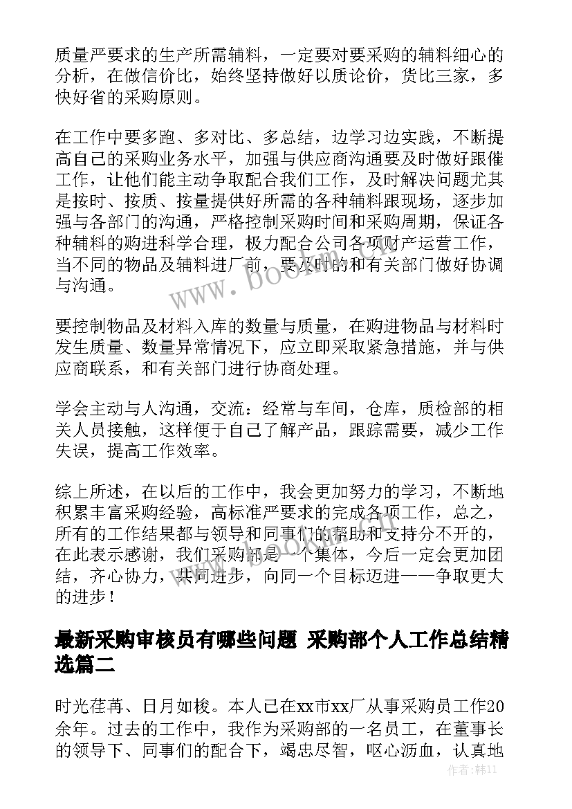 最新采购审核员有哪些问题 采购部个人工作总结精选