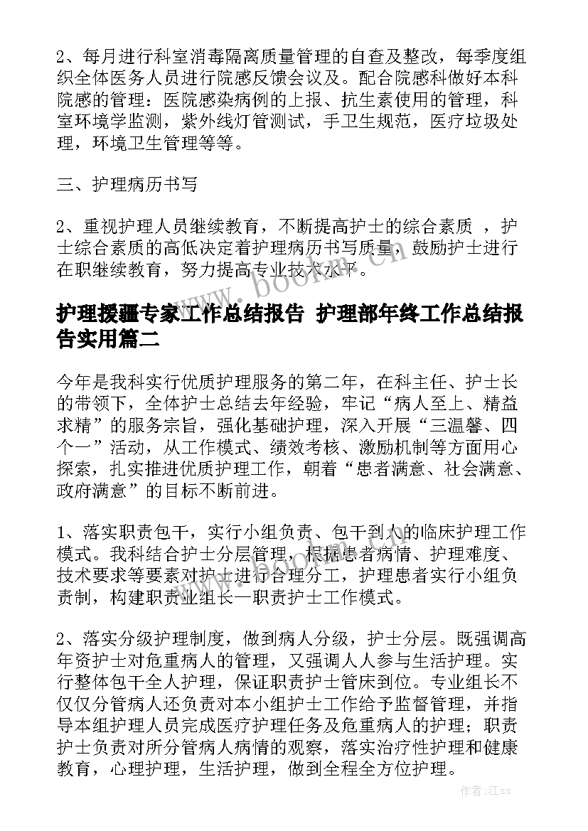 护理援疆专家工作总结报告 护理部年终工作总结报告实用