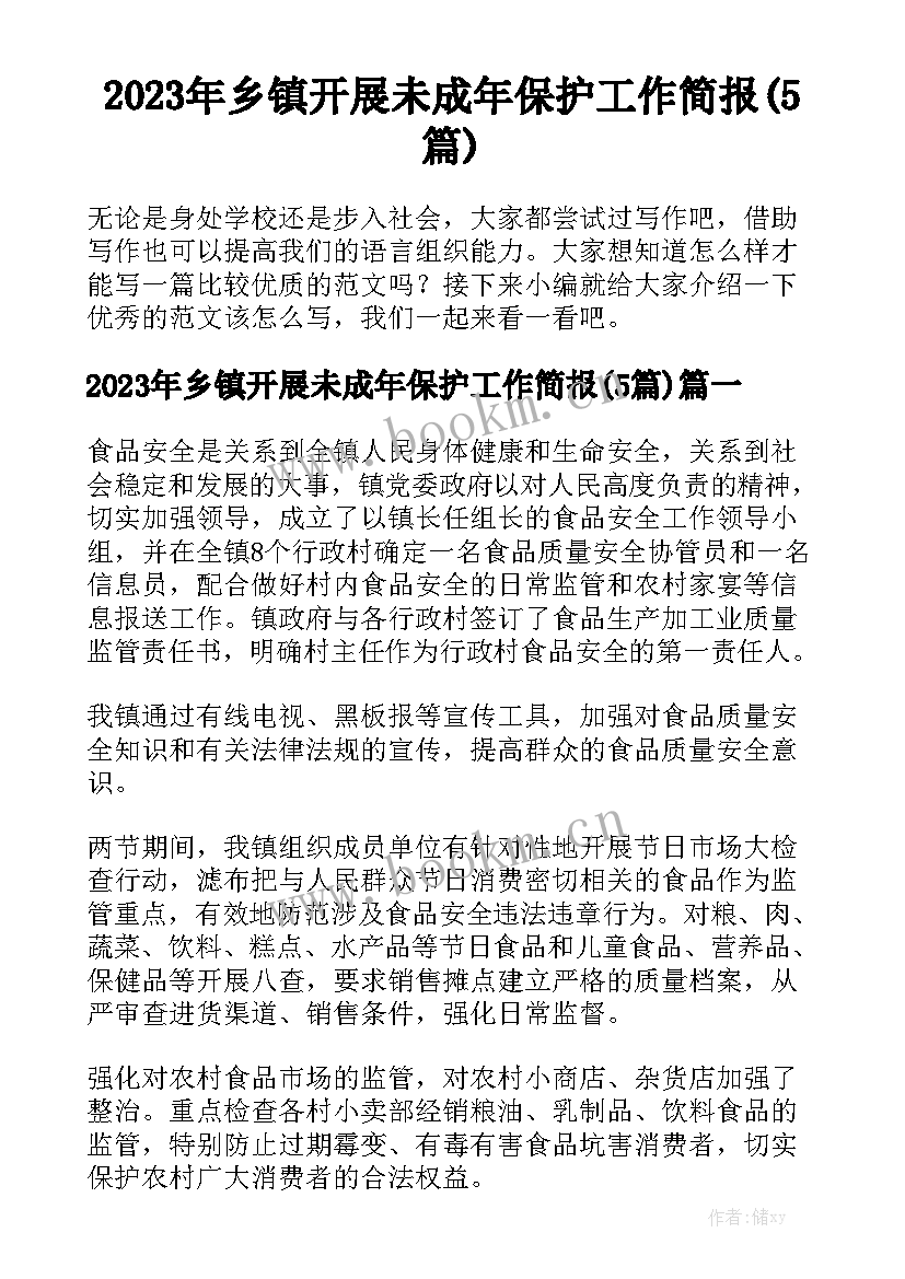 2023年乡镇开展未成年保护工作简报(5篇)