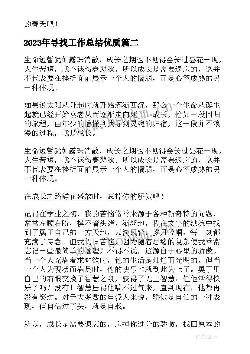 2023年寻找工作总结优质