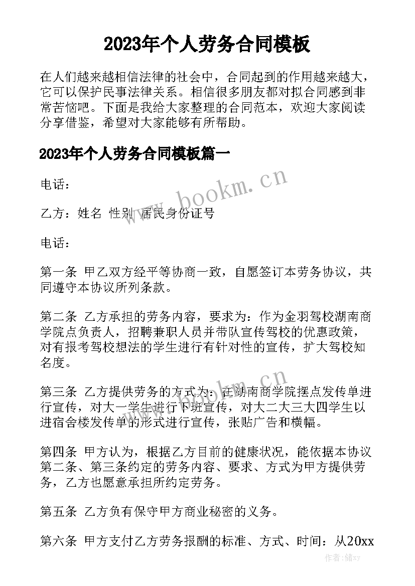 2023年个人劳务合同模板