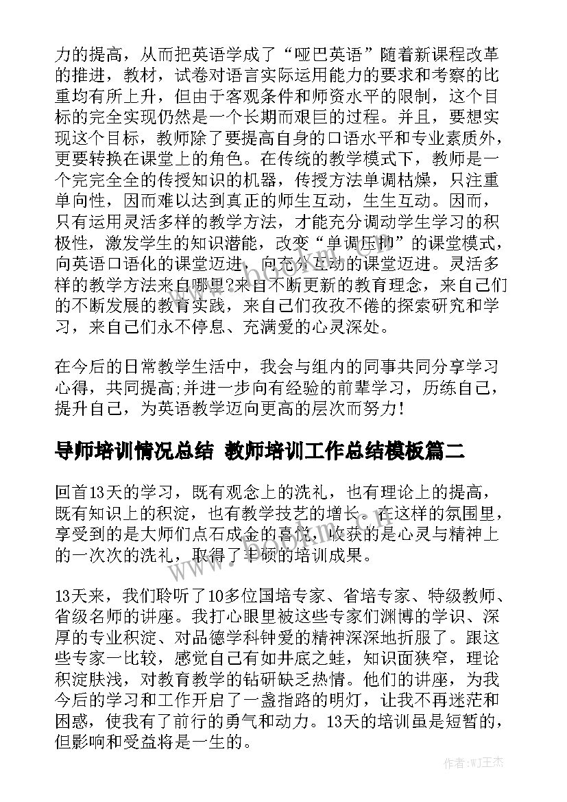 导师培训情况总结 教师培训工作总结模板