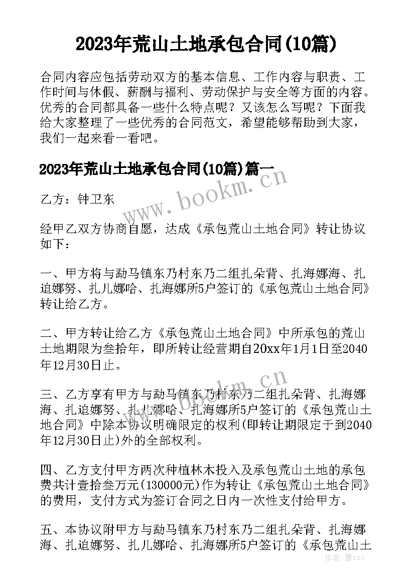 2023年荒山土地承包合同(10篇)