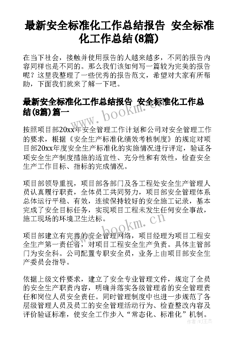 最新安全标准化工作总结报告 安全标准化工作总结(8篇)