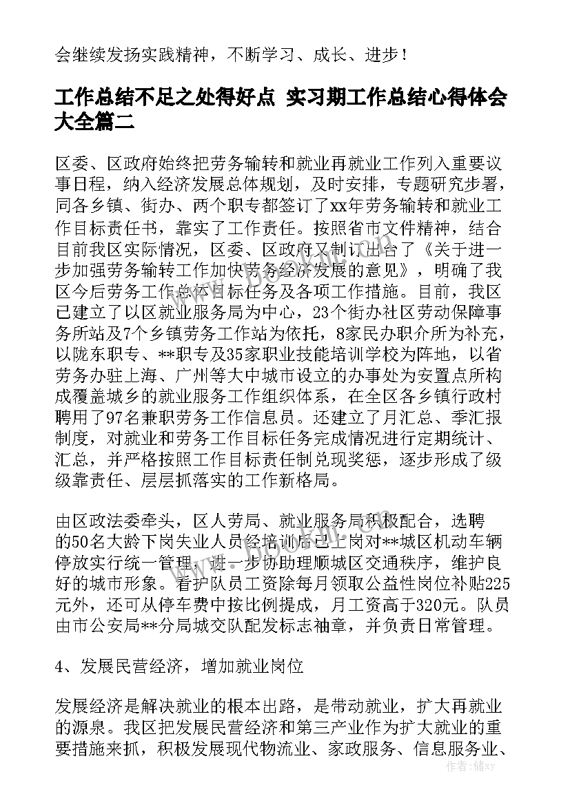 工作总结不足之处得好点 实习期工作总结心得体会大全