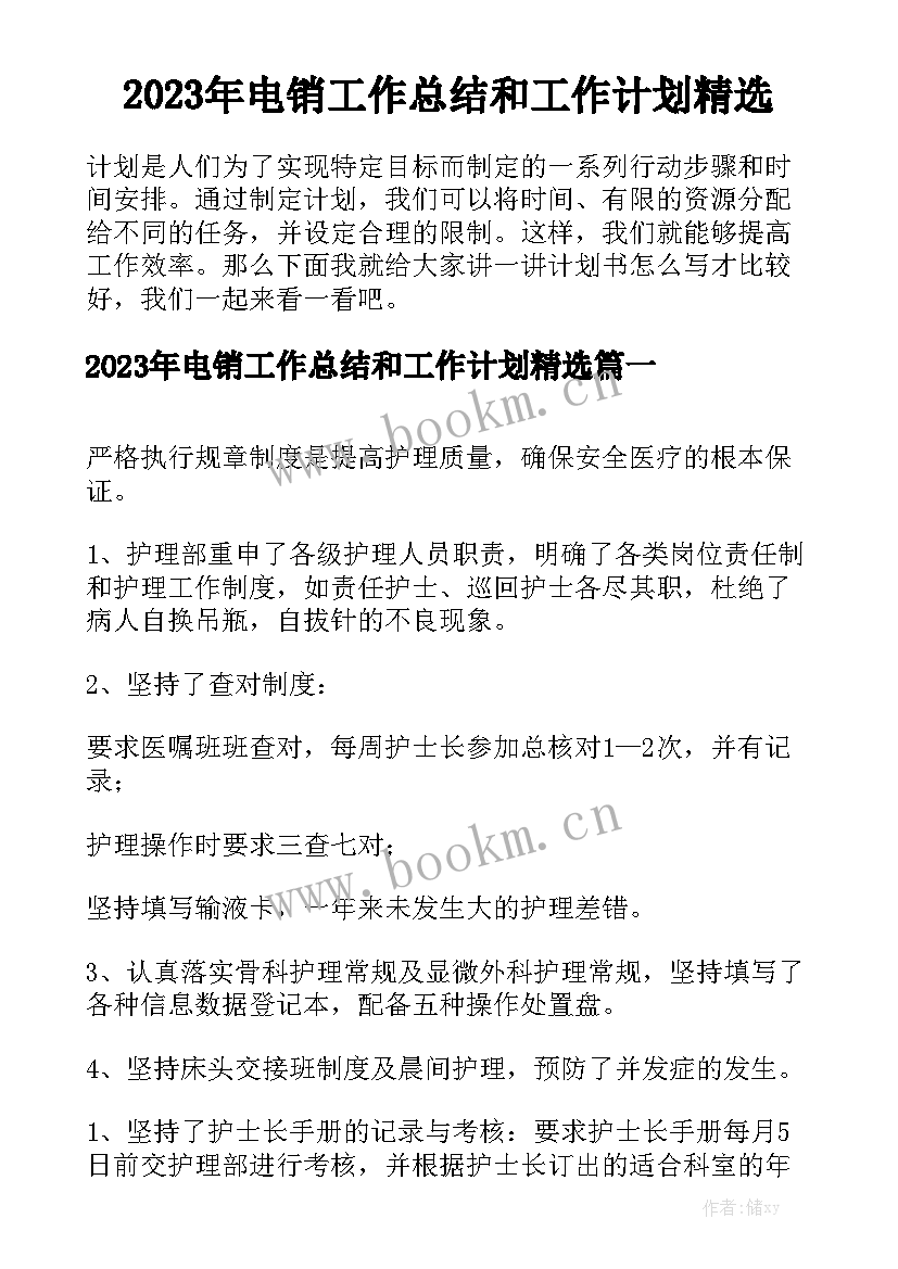 2023年电销工作总结和工作计划精选