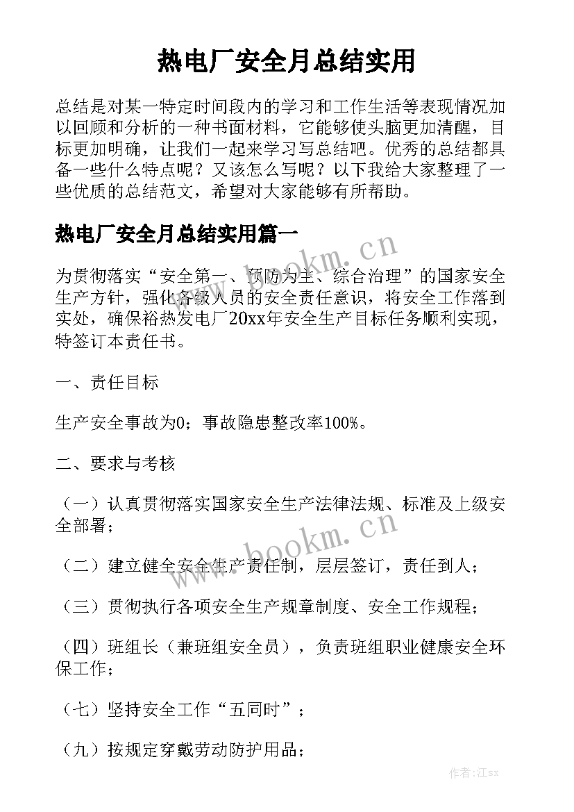 热电厂安全月总结实用