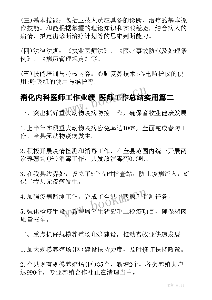 消化内科医师工作业绩 医师工作总结实用