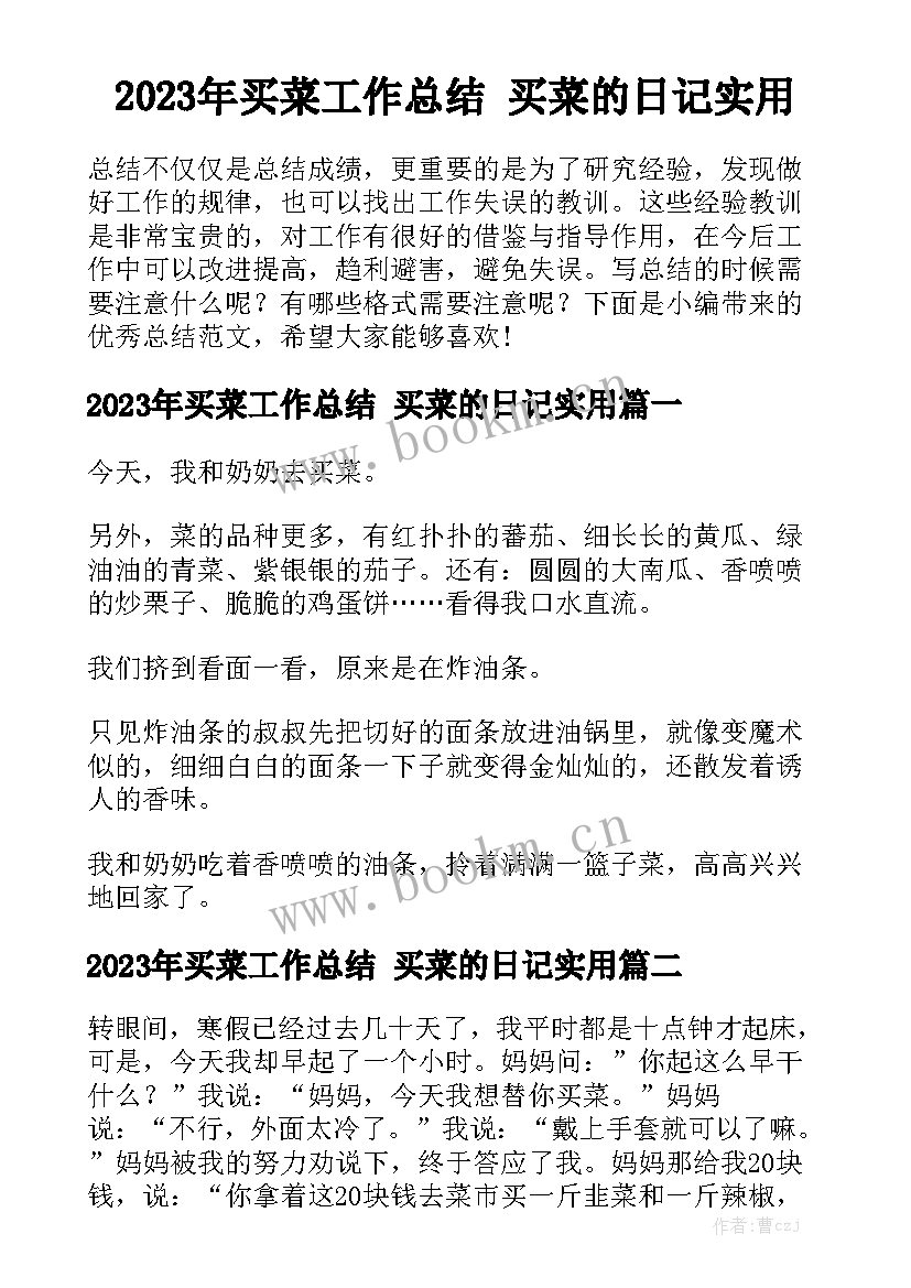 2023年买菜工作总结 买菜的日记实用