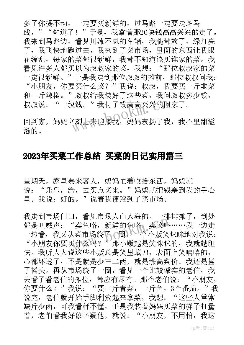 2023年买菜工作总结 买菜的日记实用