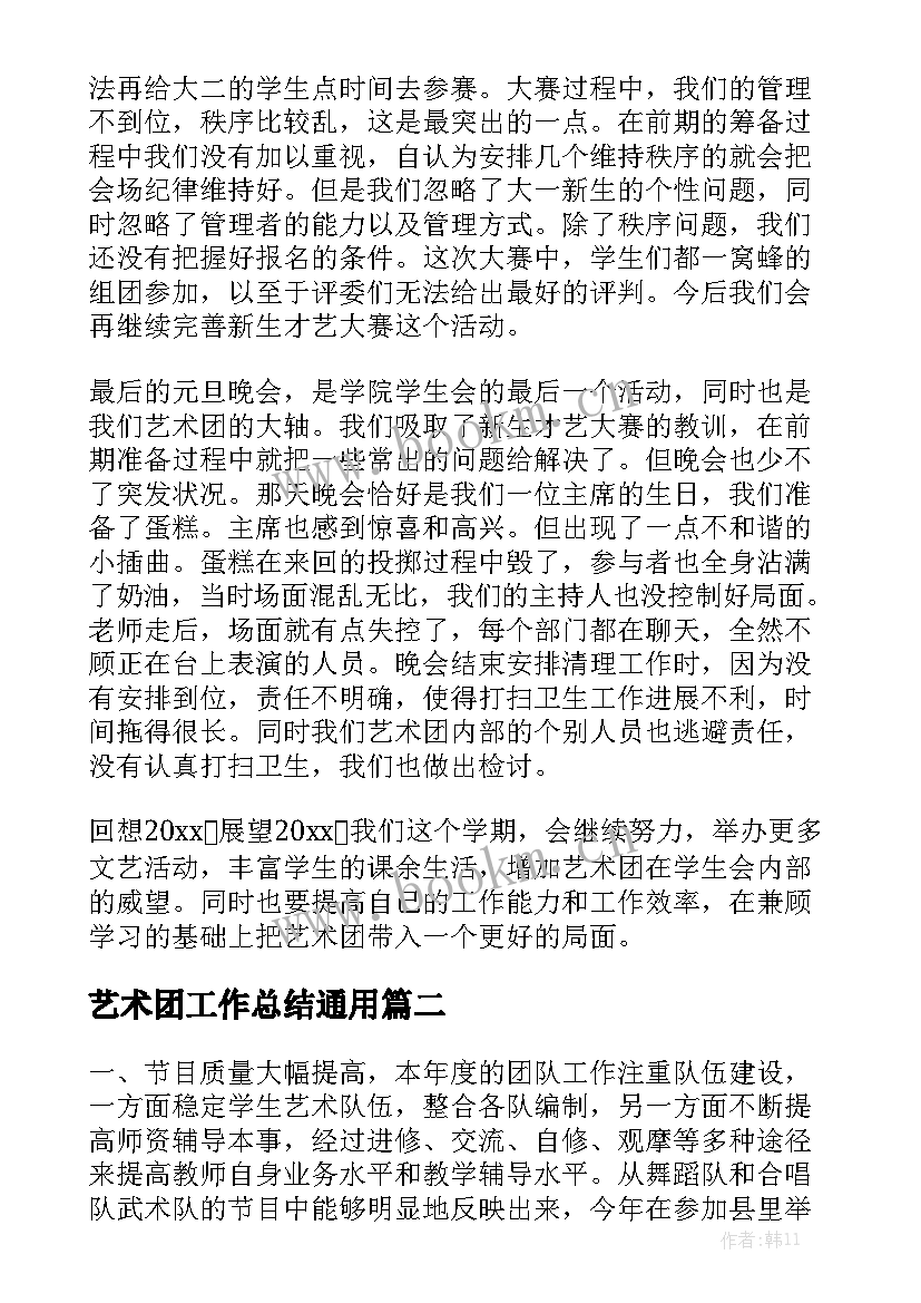 艺术团工作总结通用