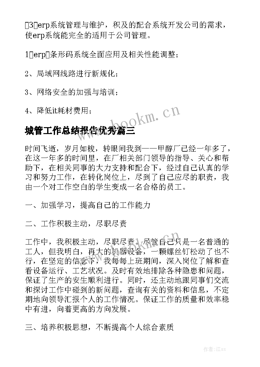 城管工作总结报告优秀