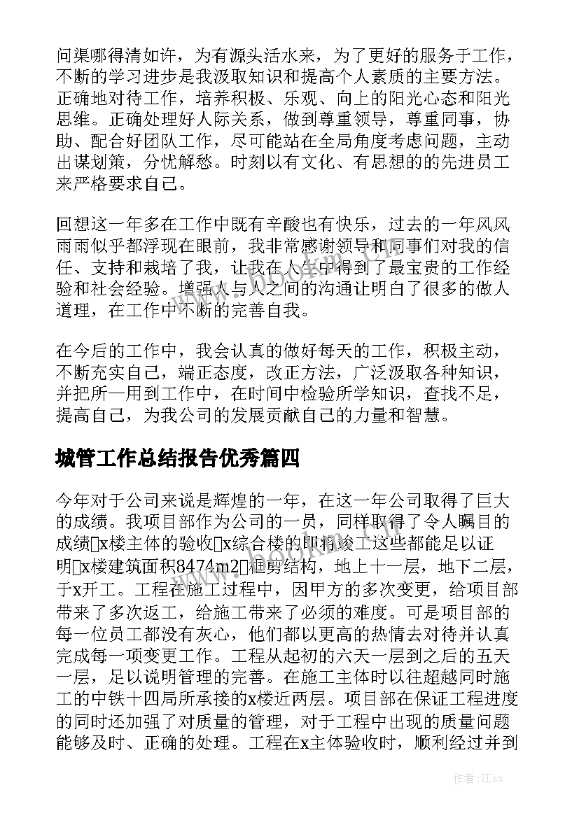 城管工作总结报告优秀