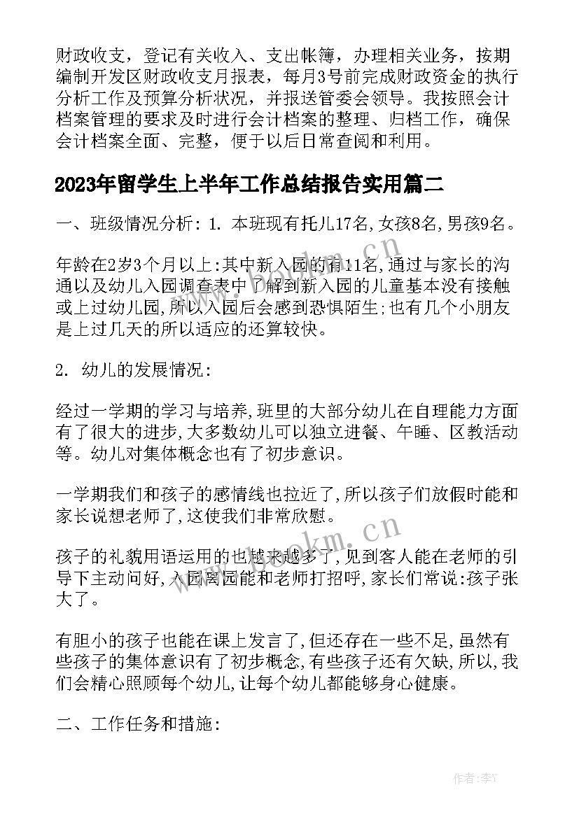 2023年留学生上半年工作总结报告实用