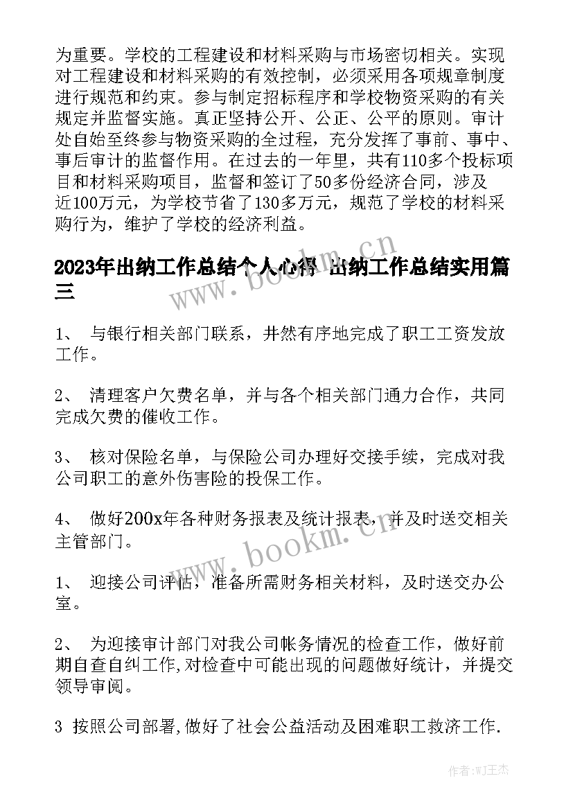 2023年出纳工作总结个人心得 出纳工作总结实用