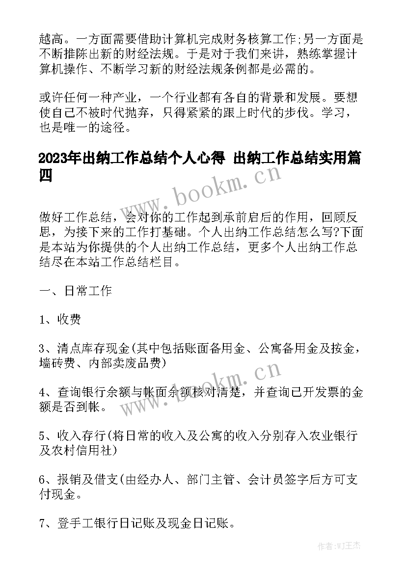 2023年出纳工作总结个人心得 出纳工作总结实用