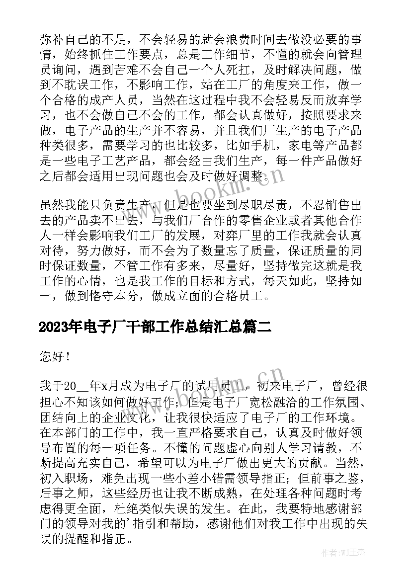 2023年电子厂干部工作总结汇总