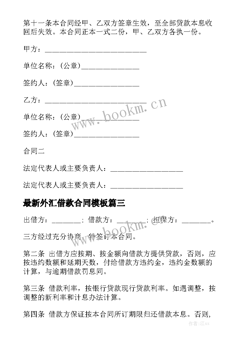 最新外汇借款合同模板