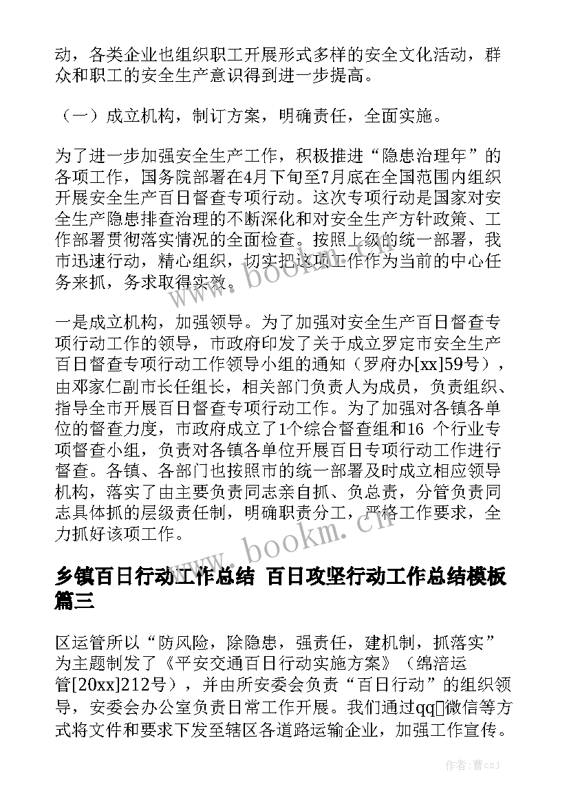 乡镇百日行动工作总结 百日攻坚行动工作总结模板