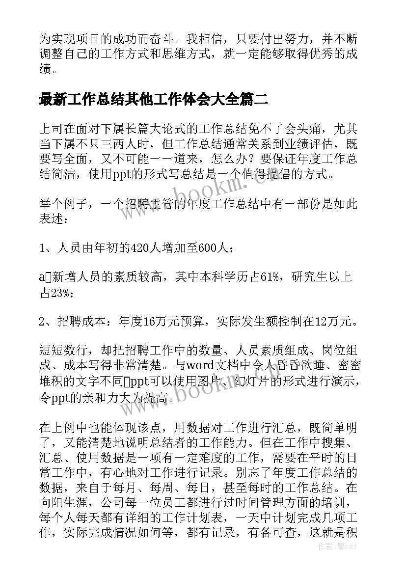 最新工作总结其他工作体会大全