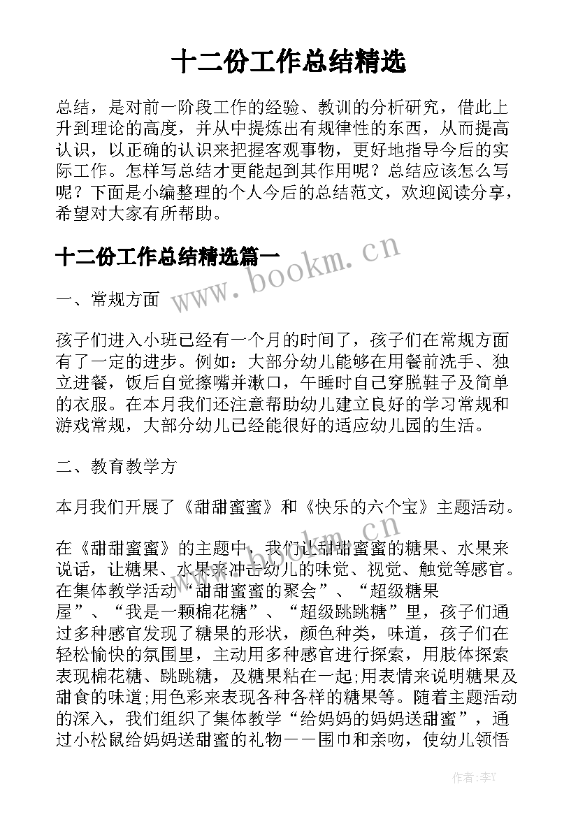 十二份工作总结精选