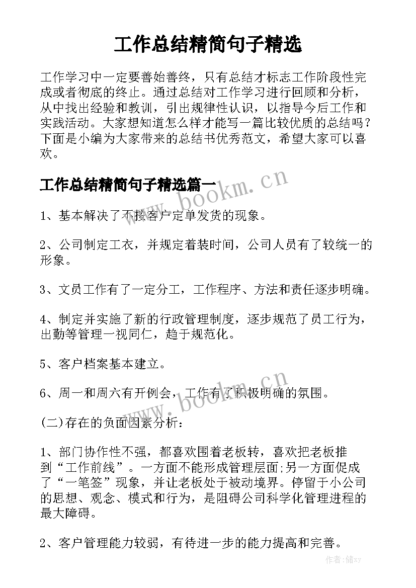 工作总结精简句子精选