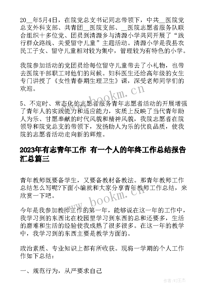 2023年有志青年工作 有一个人的年终工作总结报告汇总