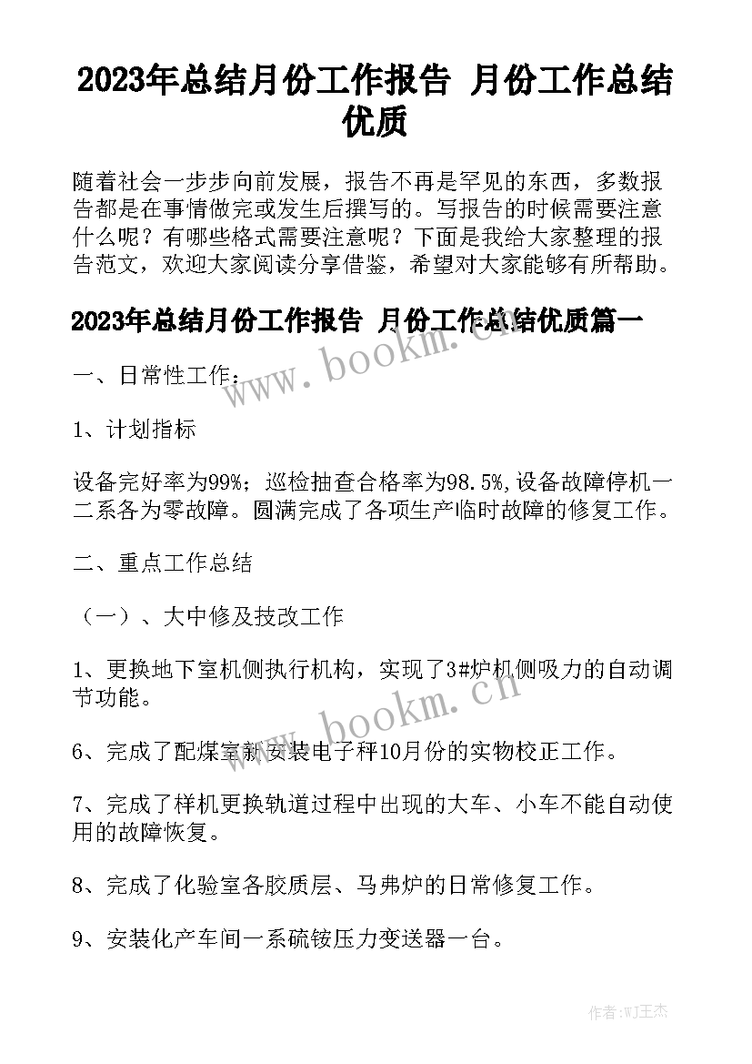 2023年总结月份工作报告 月份工作总结优质