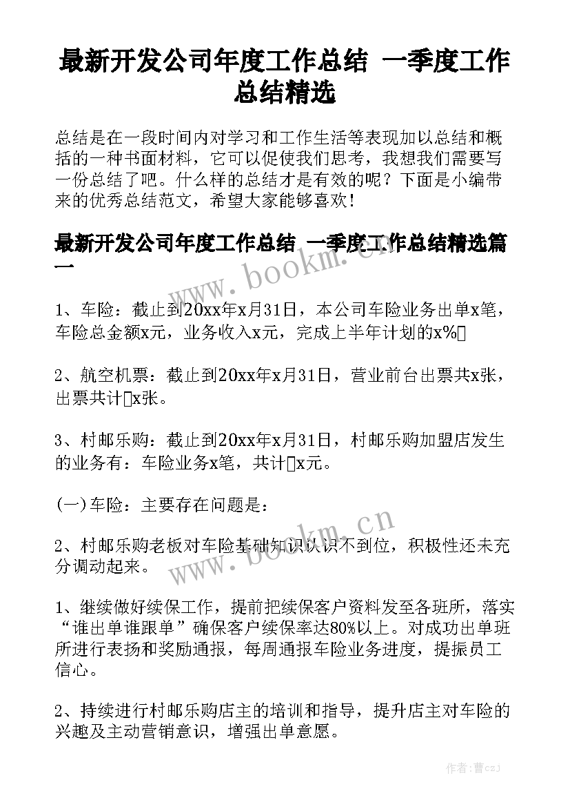 最新开发公司年度工作总结 一季度工作总结精选