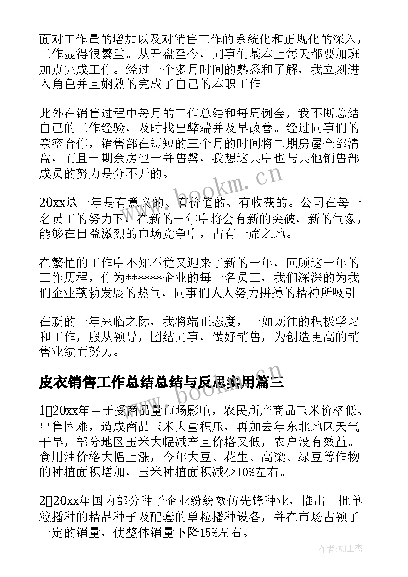 皮衣销售工作总结总结与反思实用