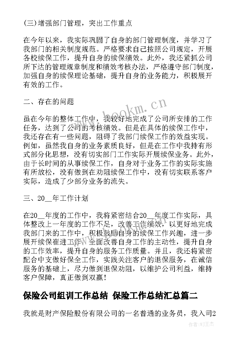 保险公司组训工作总结 保险工作总结汇总