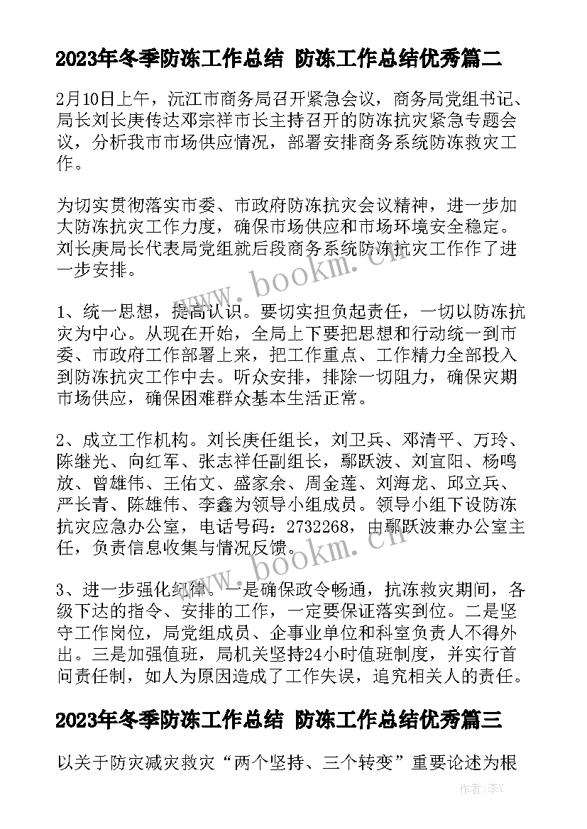 2023年冬季防冻工作总结 防冻工作总结优秀