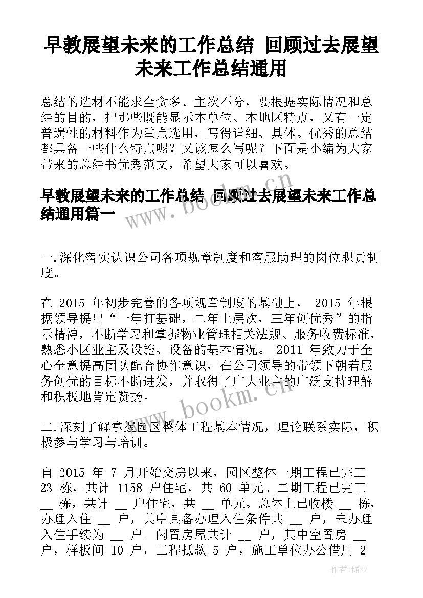 早教展望未来的工作总结 回顾过去展望未来工作总结通用