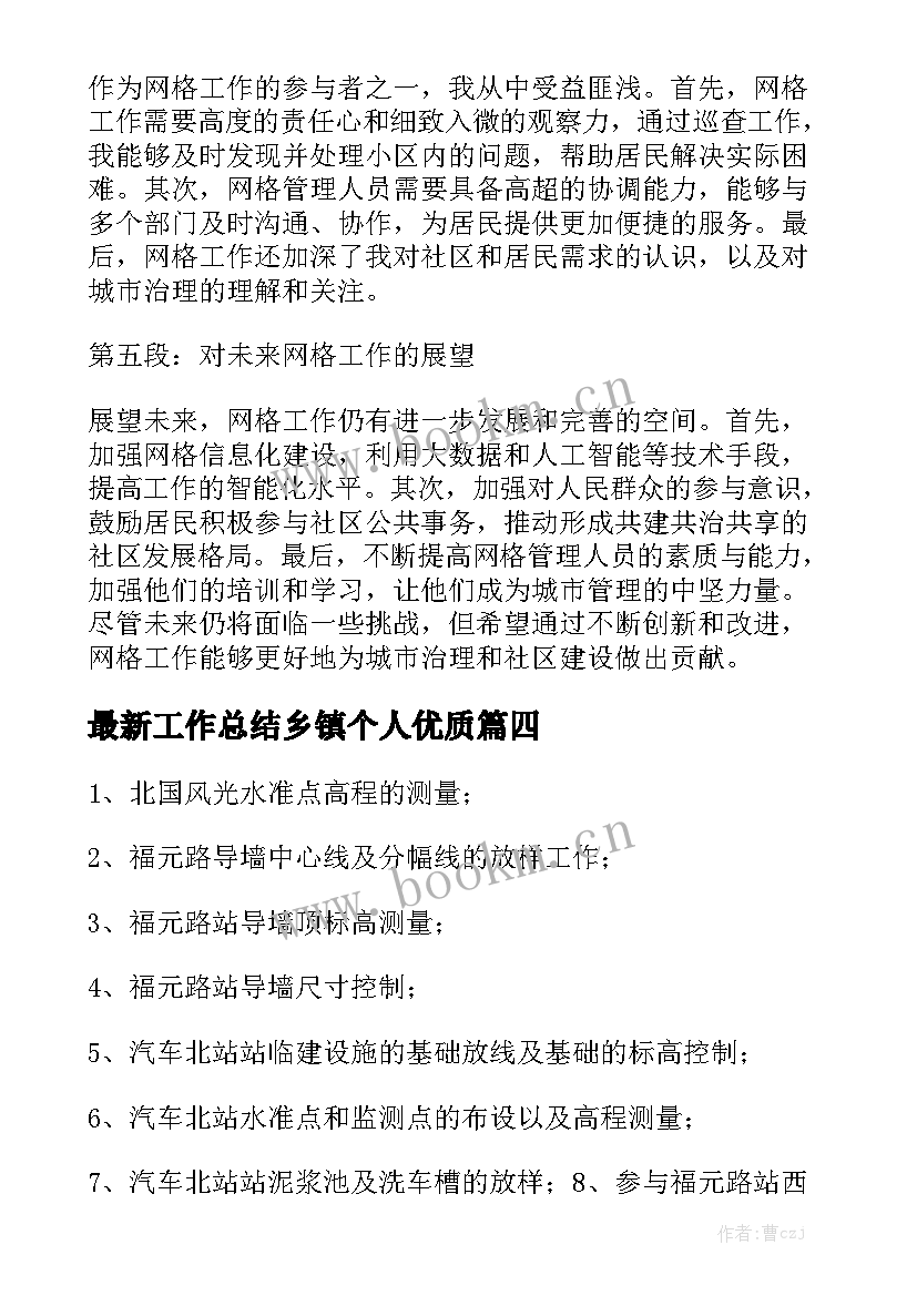 最新工作总结乡镇个人优质