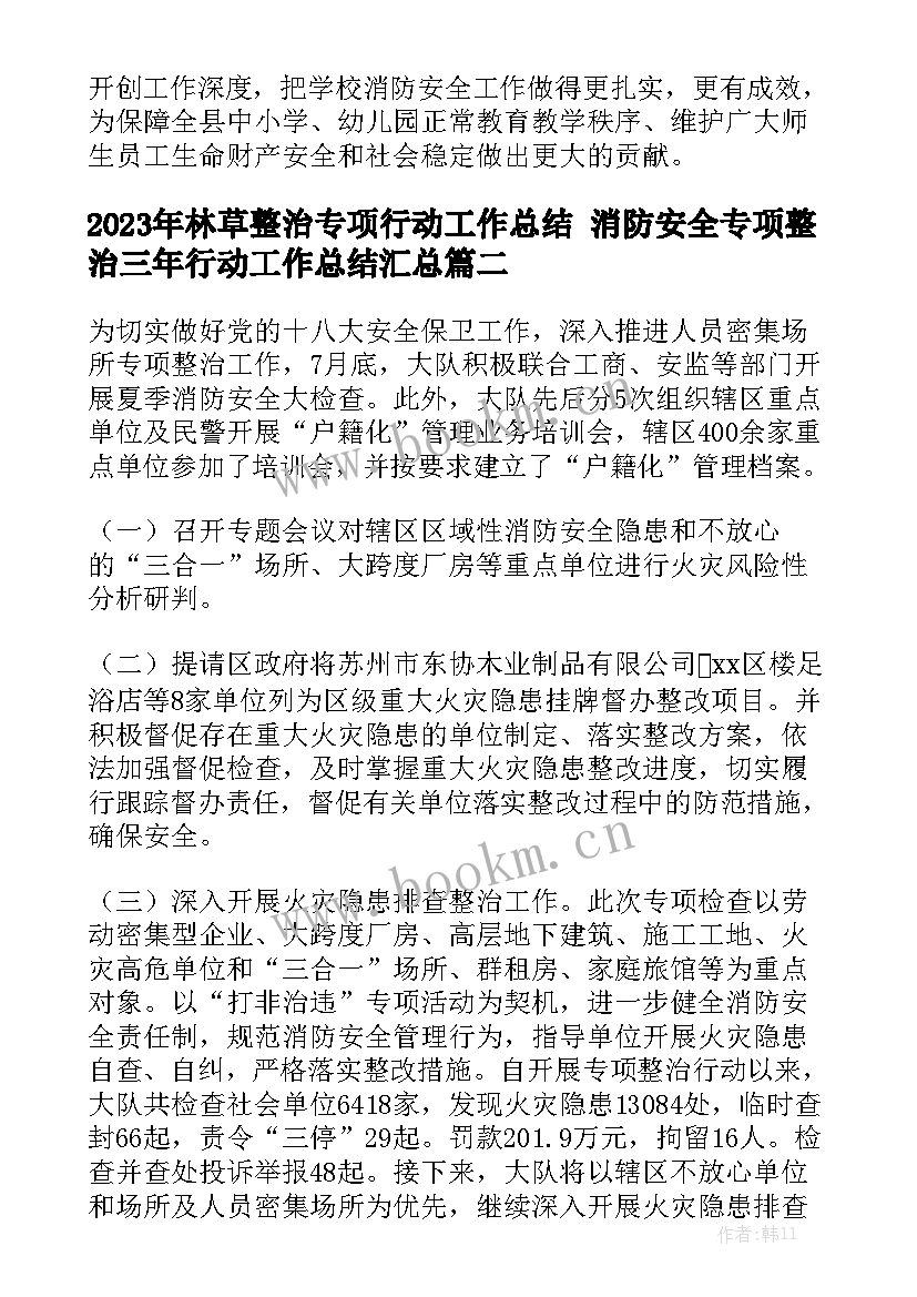 2023年林草整治专项行动工作总结 消防安全专项整治三年行动工作总结汇总