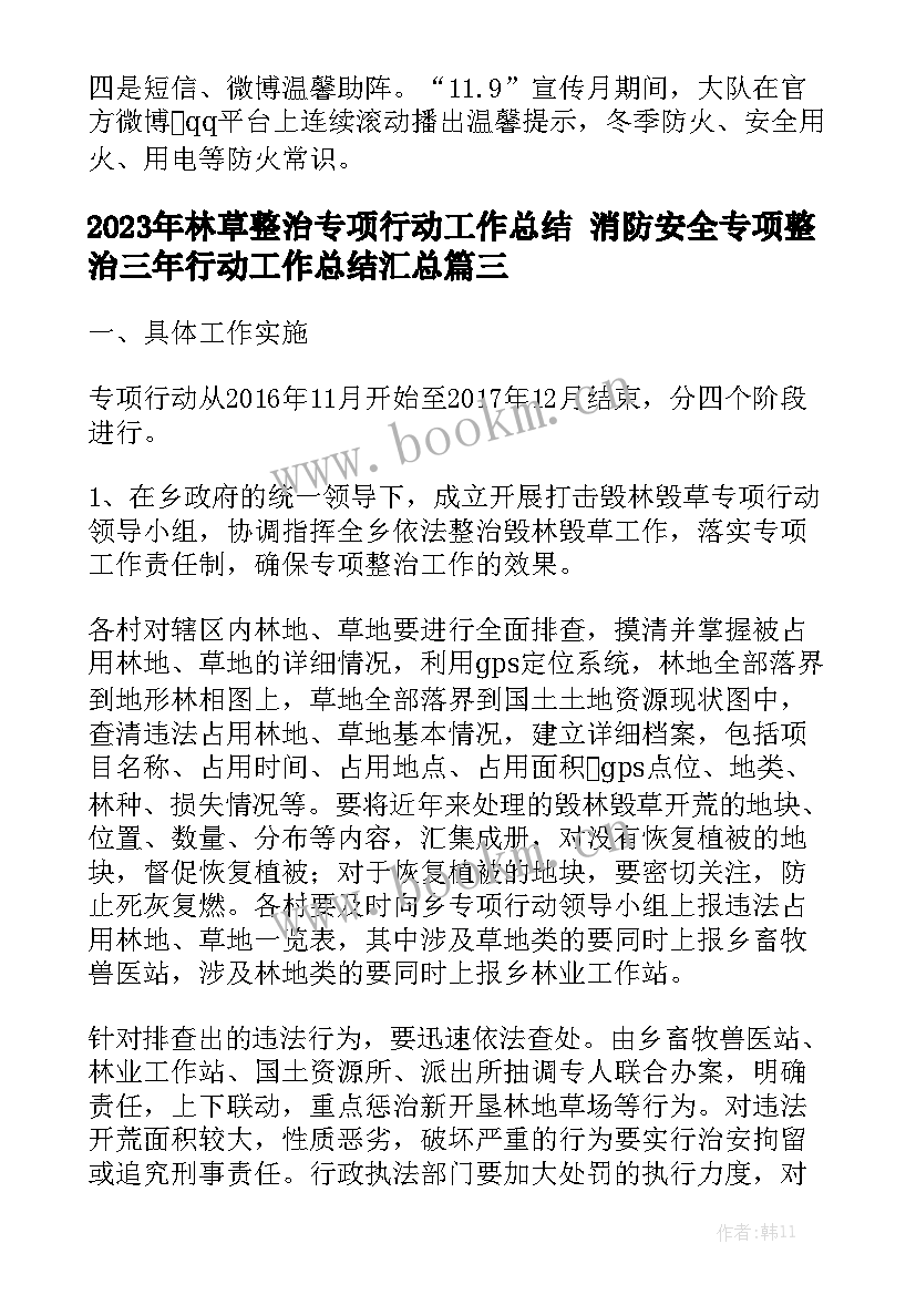 2023年林草整治专项行动工作总结 消防安全专项整治三年行动工作总结汇总