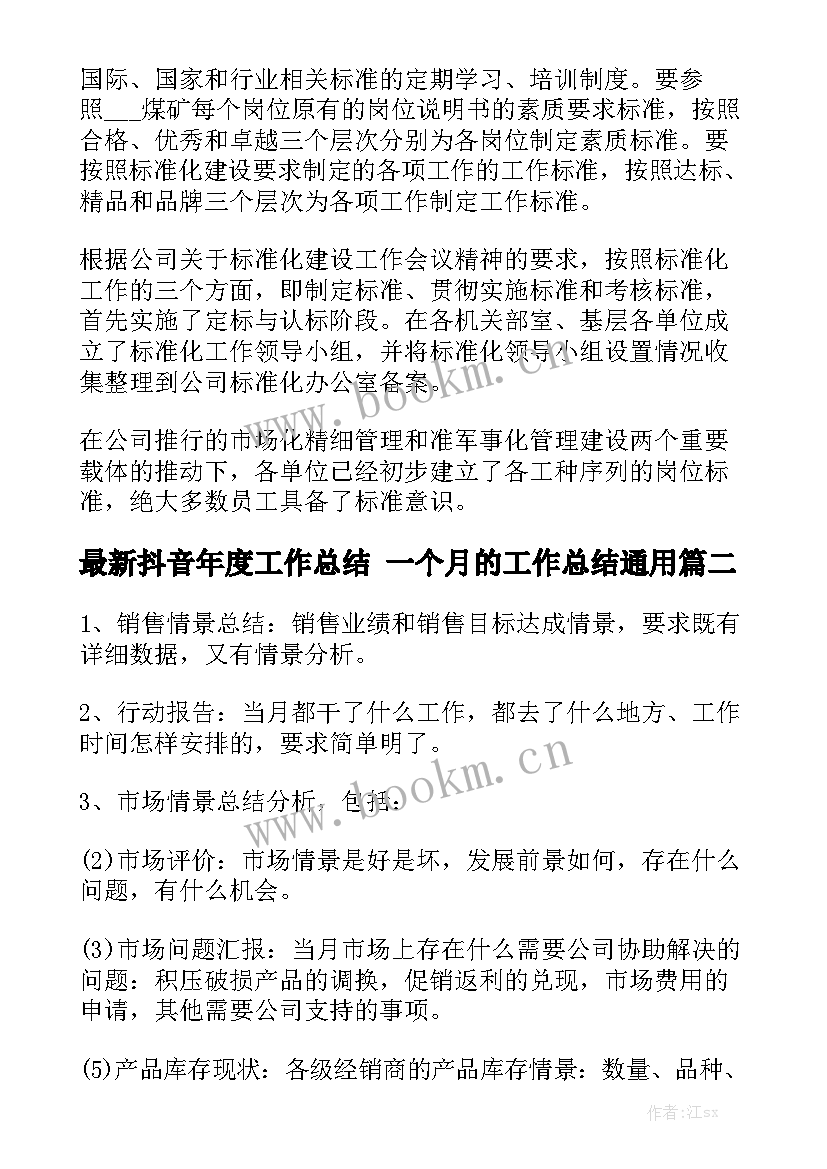 最新抖音年度工作总结 一个月的工作总结通用